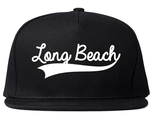 Long Beach Old School Varsity Logo Mens Snapback Hat Black