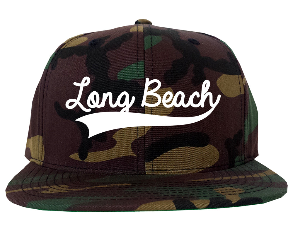 Long Beach Old School Varsity Logo Mens Snapback Hat Camo