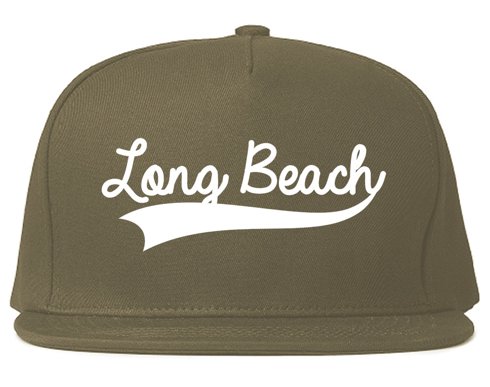 Long Beach Old School Varsity Logo Mens Snapback Hat Grey