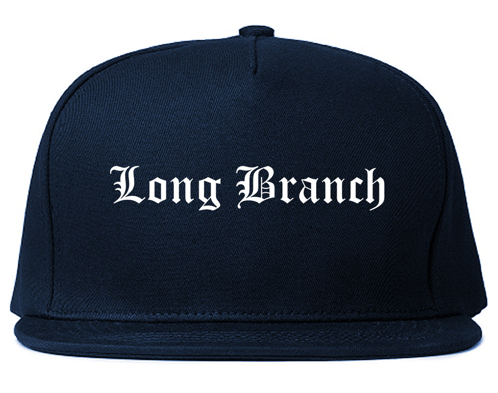 Long Branch New Jersey NJ Old English Mens Snapback Hat Navy Blue