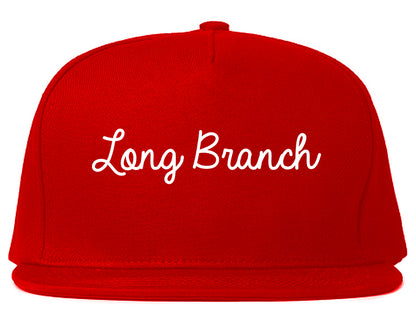 Long Branch New Jersey NJ Script Mens Snapback Hat Red