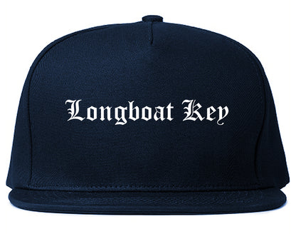 Longboat Key Florida FL Old English Mens Snapback Hat Navy Blue