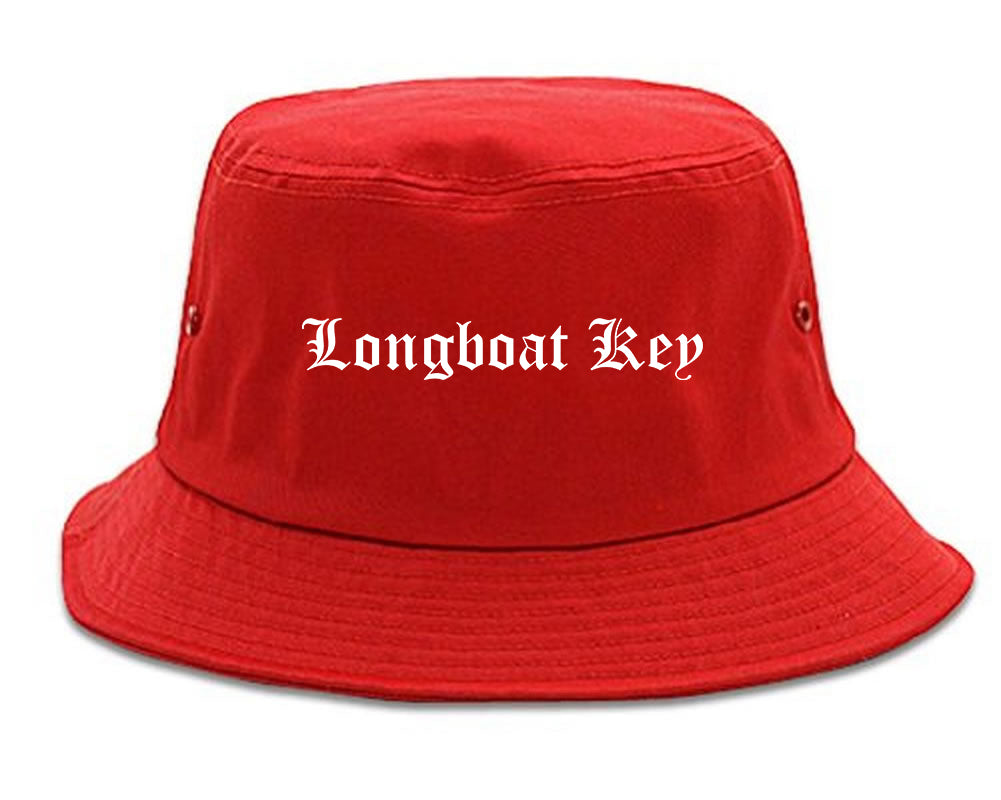 Longboat Key Florida FL Old English Mens Bucket Hat Red