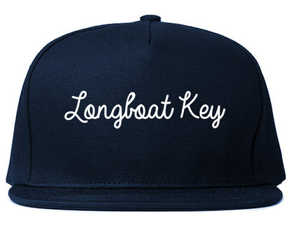 Longboat Key Florida FL Script Mens Snapback Hat Navy Blue