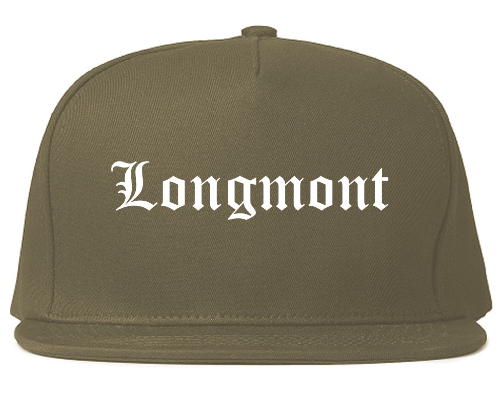 Longmont Colorado CO Old English Mens Snapback Hat Grey