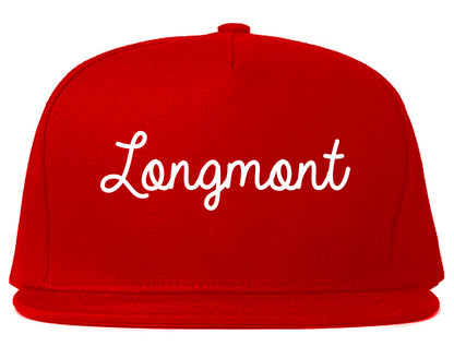 Longmont Colorado CO Script Mens Snapback Hat Red