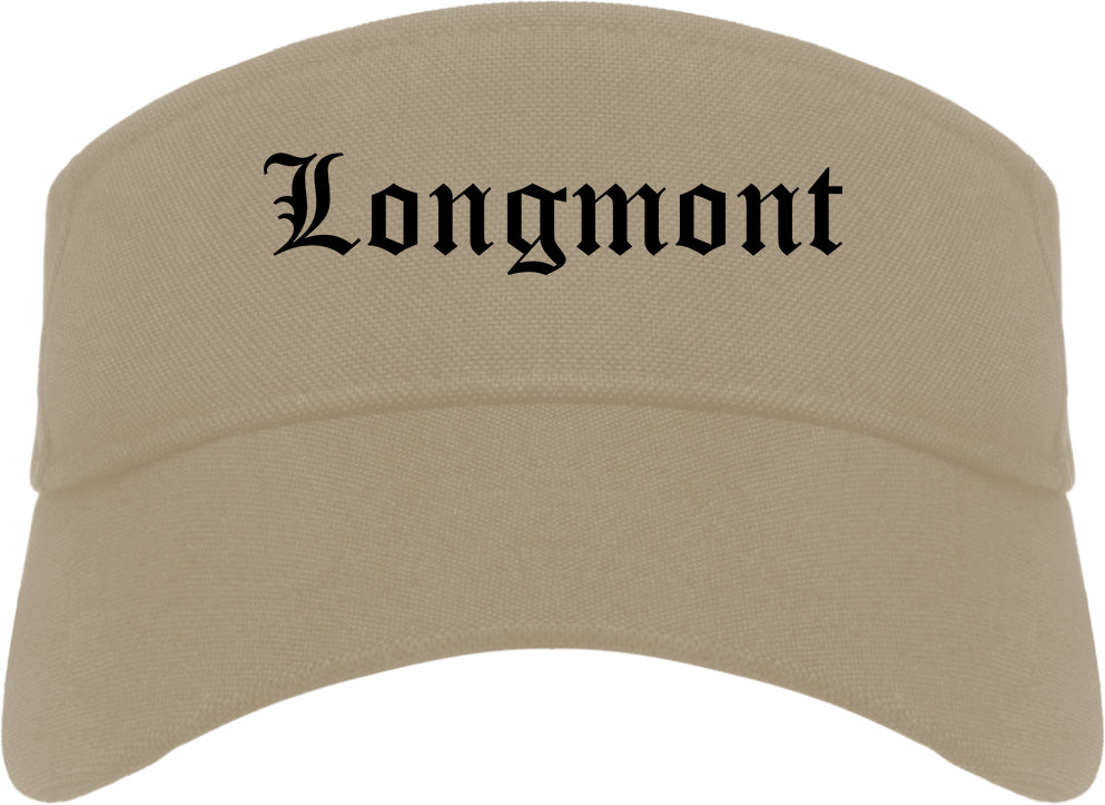 Longmont Colorado CO Old English Mens Visor Cap Hat Khaki