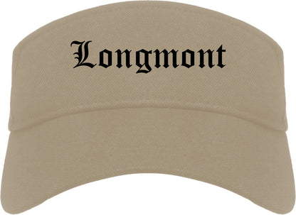 Longmont Colorado CO Old English Mens Visor Cap Hat Khaki