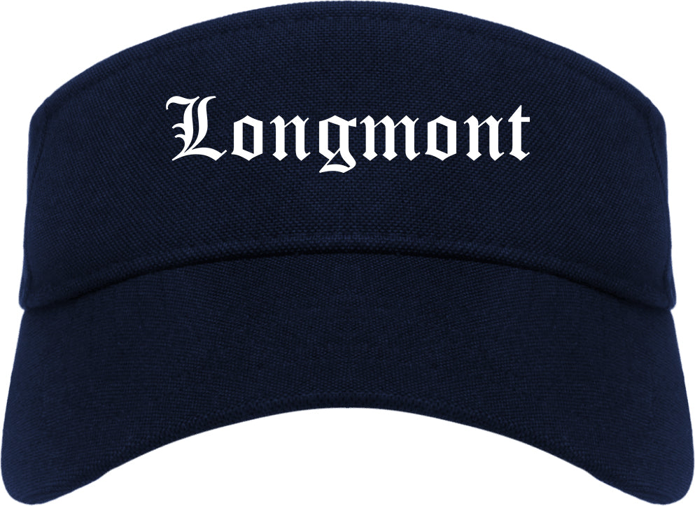 Longmont Colorado CO Old English Mens Visor Cap Hat Navy Blue
