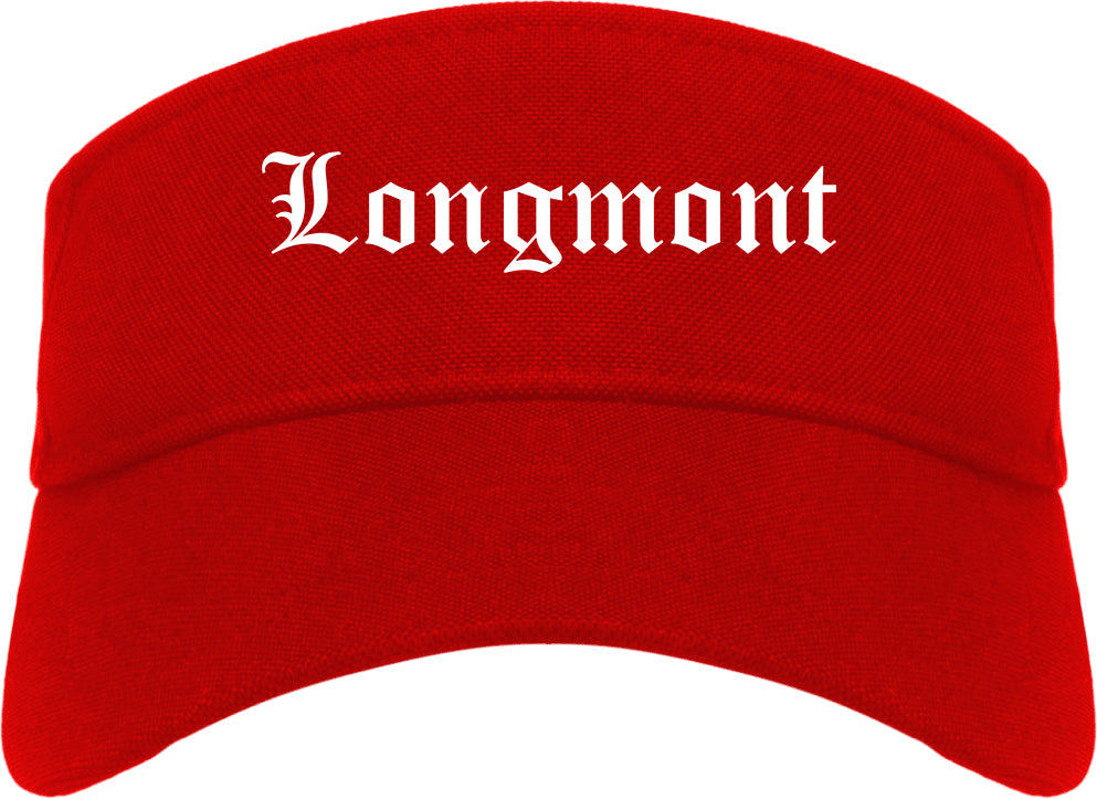 Longmont Colorado CO Old English Mens Visor Cap Hat Red