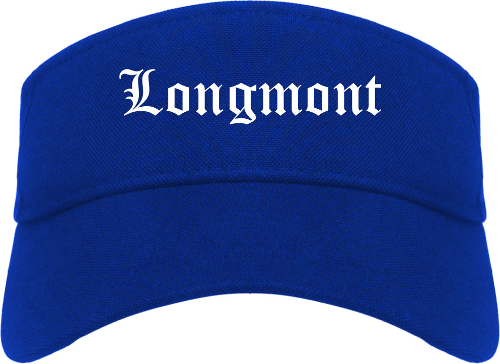 Longmont Colorado CO Old English Mens Visor Cap Hat Royal Blue