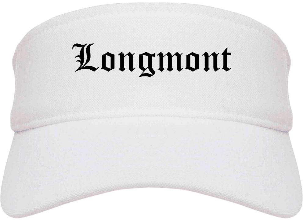 Longmont Colorado CO Old English Mens Visor Cap Hat White
