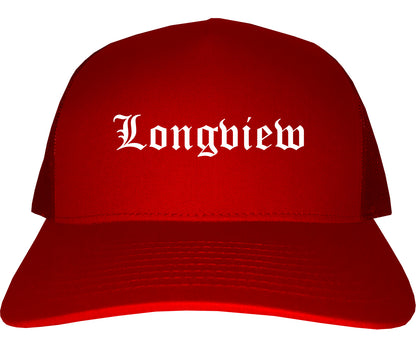 Longview Texas TX Old English Mens Trucker Hat Cap Red