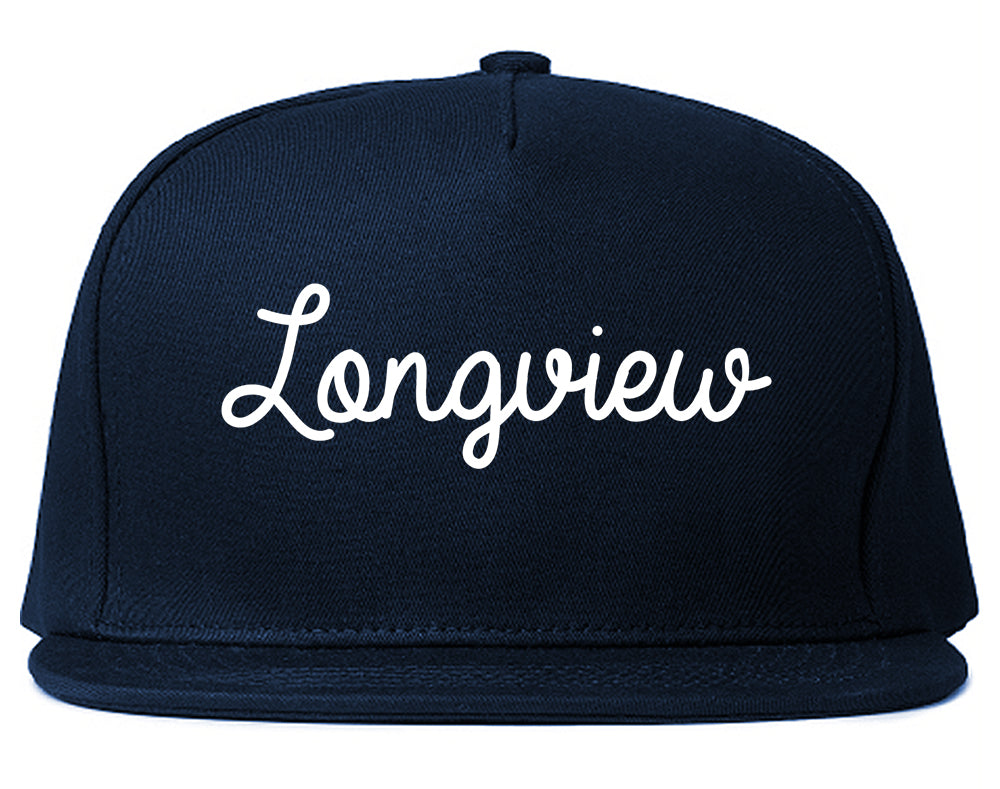Longview Washington WA Script Mens Snapback Hat Navy Blue
