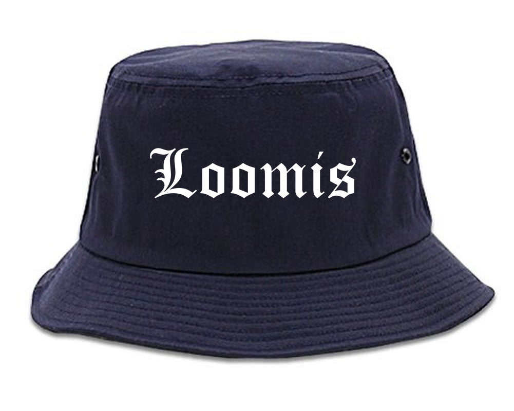 Loomis California CA Old English Mens Bucket Hat Navy Blue