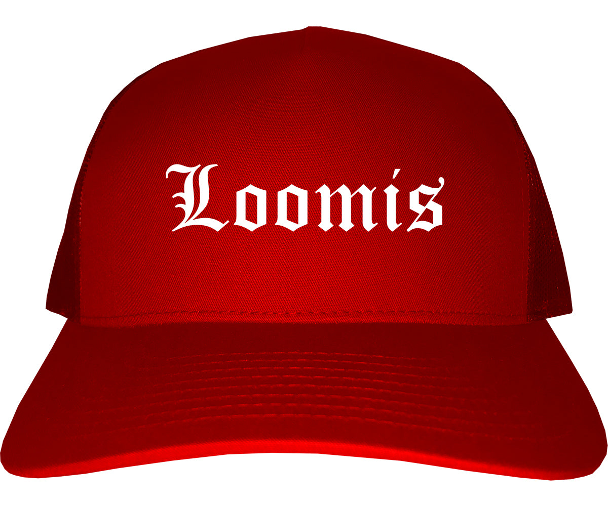 Loomis California CA Old English Mens Trucker Hat Cap Red