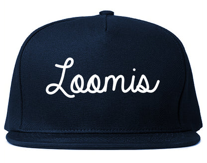Loomis California CA Script Mens Snapback Hat Navy Blue