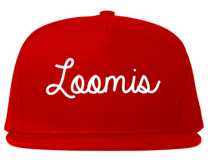 Loomis California CA Script Mens Snapback Hat Red