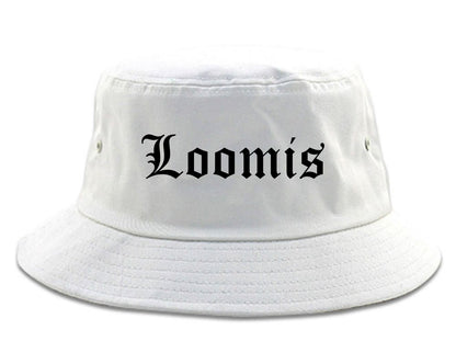 Loomis California CA Old English Mens Bucket Hat White