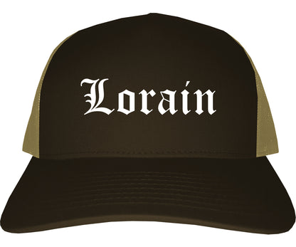 Lorain Ohio OH Old English Mens Trucker Hat Cap Brown