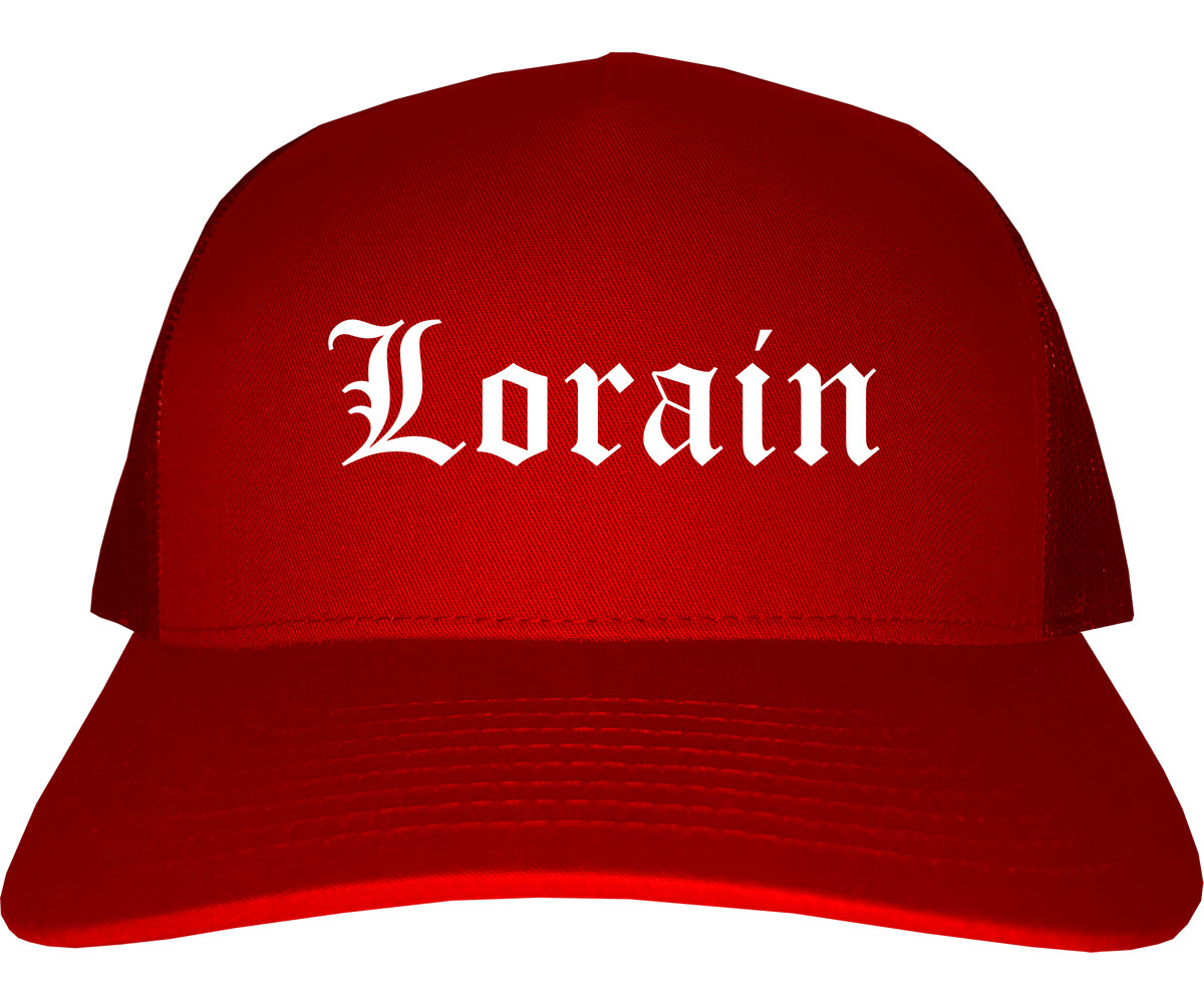 Lorain Ohio OH Old English Mens Trucker Hat Cap Red