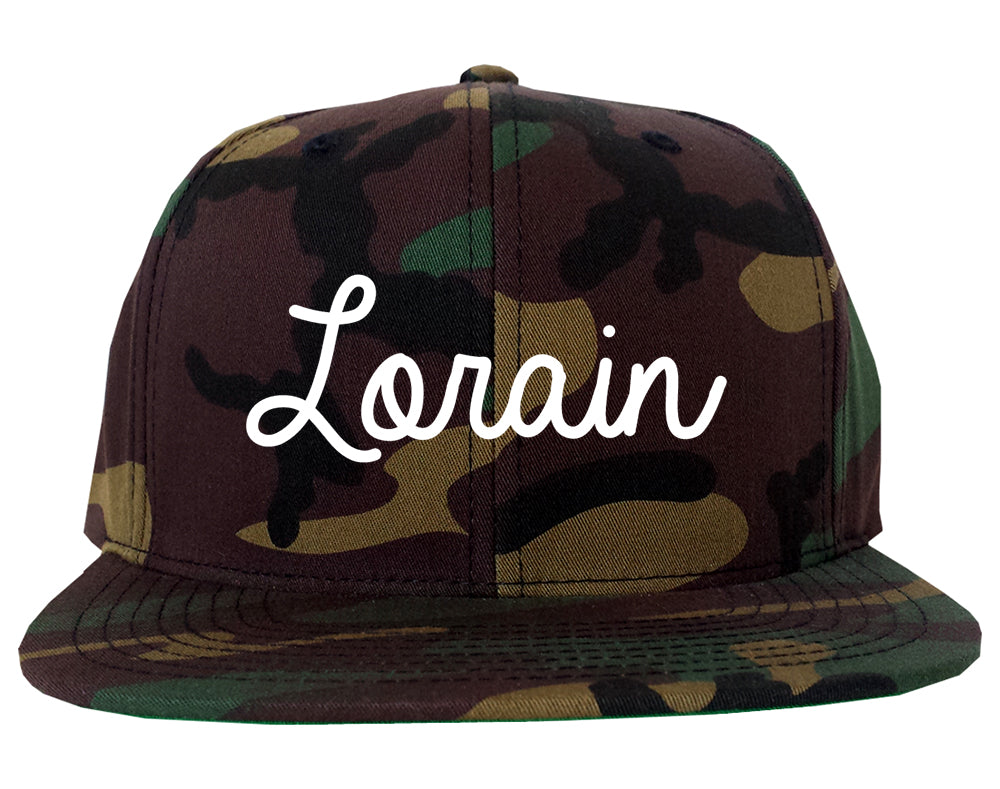 Lorain Ohio OH Script Mens Snapback Hat Army Camo