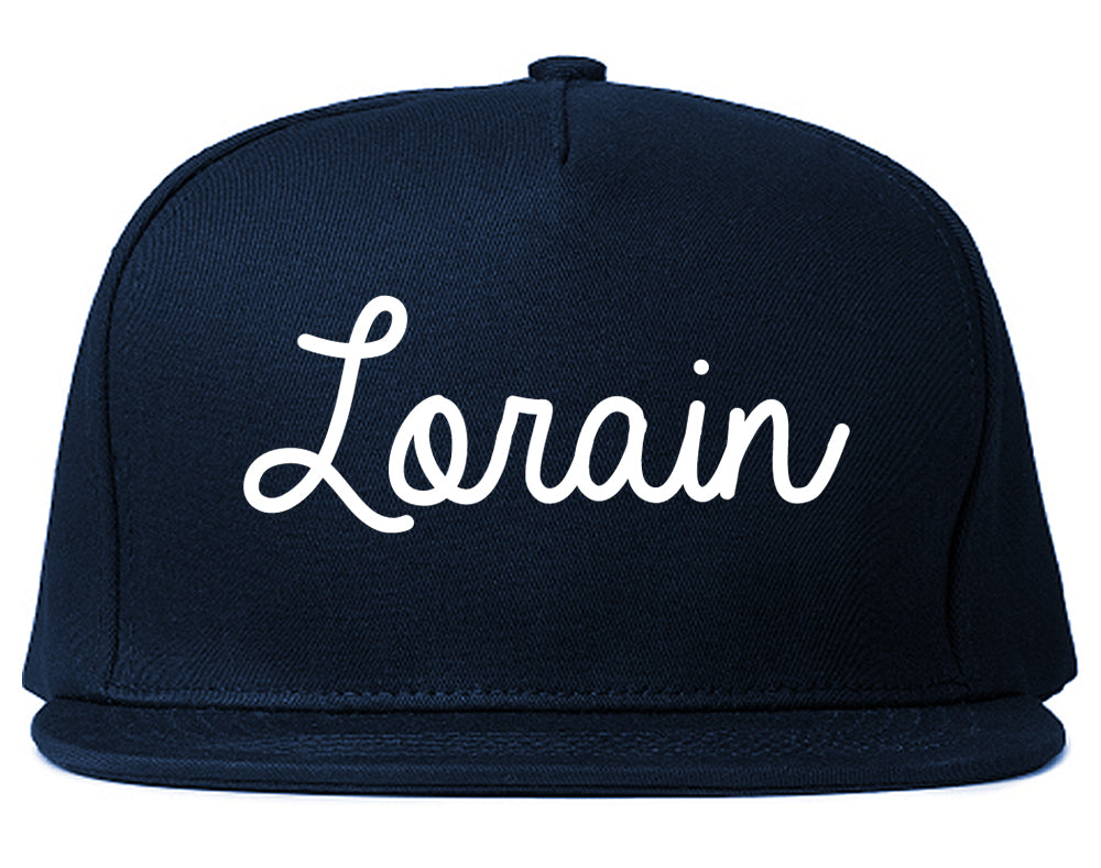 Lorain Ohio OH Script Mens Snapback Hat Navy Blue