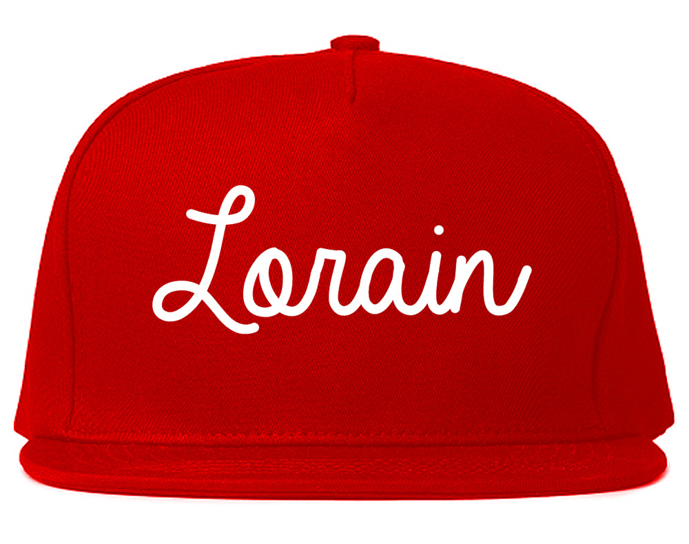 Lorain Ohio OH Script Mens Snapback Hat Red