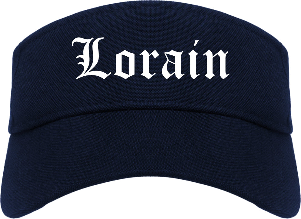 Lorain Ohio OH Old English Mens Visor Cap Hat Navy Blue