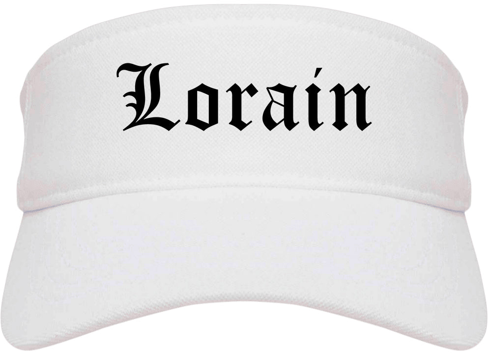 Lorain Ohio OH Old English Mens Visor Cap Hat White