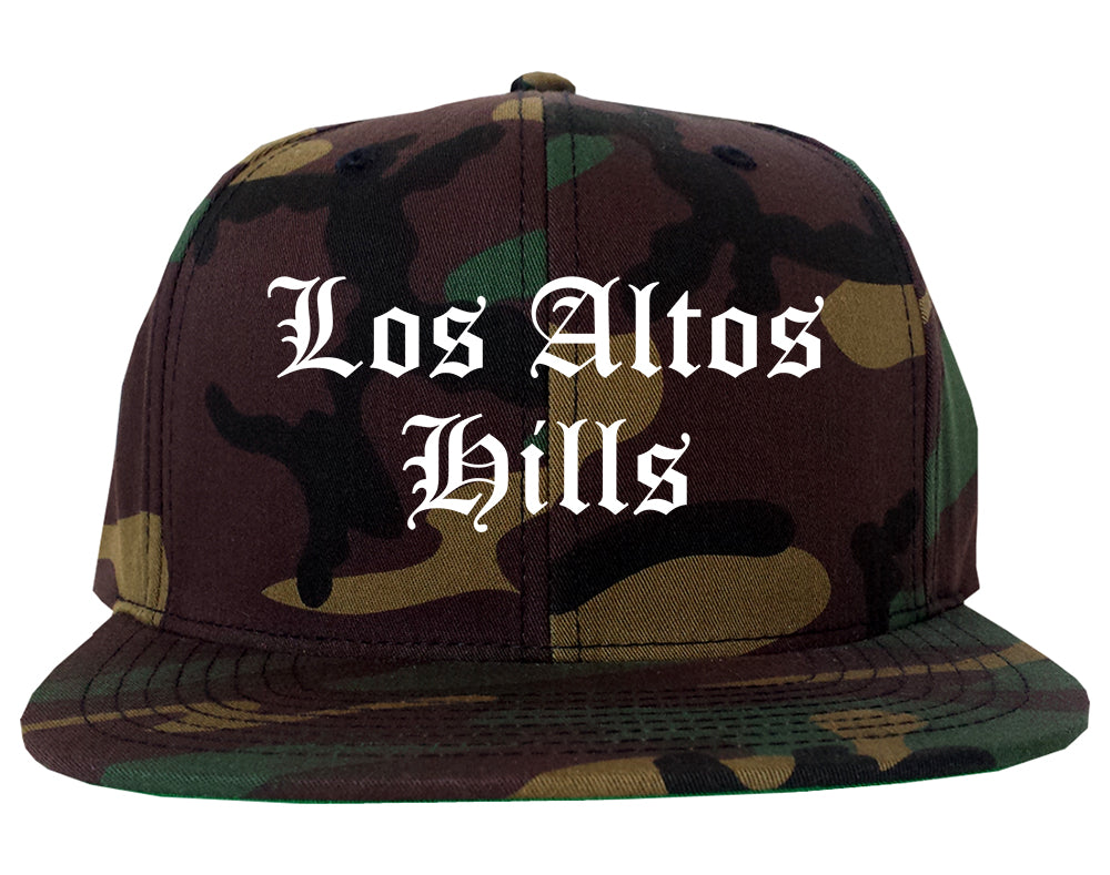 Los Altos Hills California CA Old English Mens Snapback Hat Army Camo