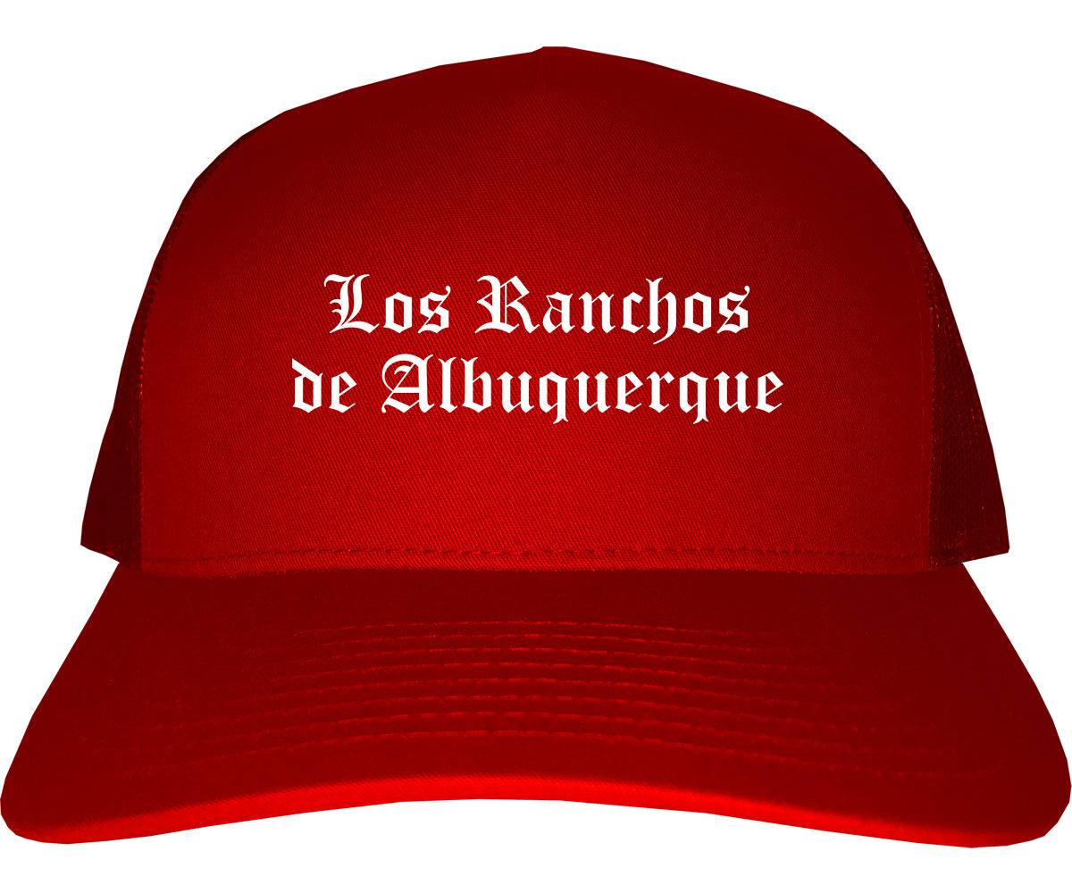 Los Ranchos de Albuquerque New Mexico NM Old English Mens Trucker Hat Cap Red