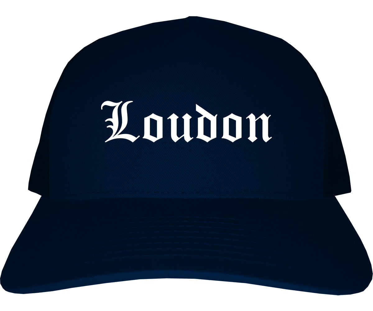 Loudon Tennessee TN Old English Mens Trucker Hat Cap Navy Blue