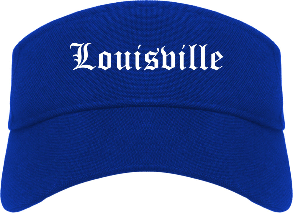 Louisville Colorado CO Old English Mens Visor Cap Hat Royal Blue