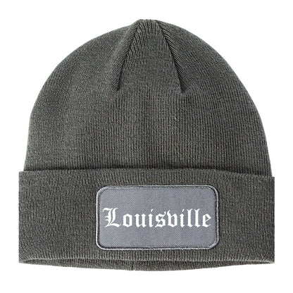 Louisville Kentucky KY Old English Mens Knit Beanie Hat Cap Grey