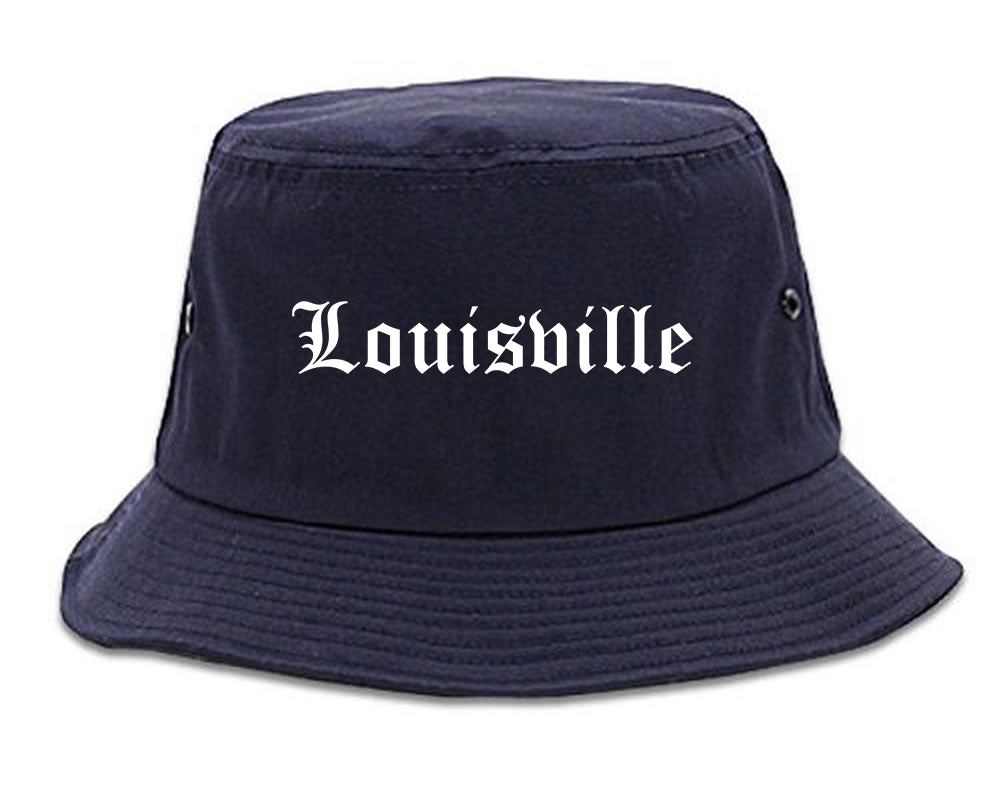 Louisville Mississippi MS Old English Mens Bucket Hat Navy Blue