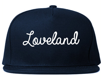 Loveland Colorado CO Script Mens Snapback Hat Navy Blue