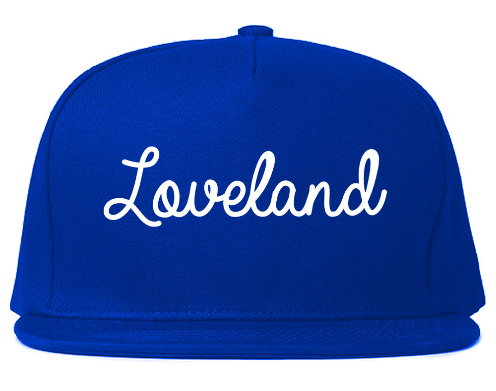 Loveland Colorado CO Script Mens Snapback Hat Royal Blue