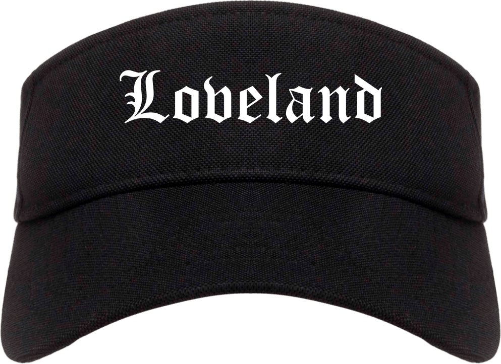 Loveland Colorado CO Old English Mens Visor Cap Hat Black