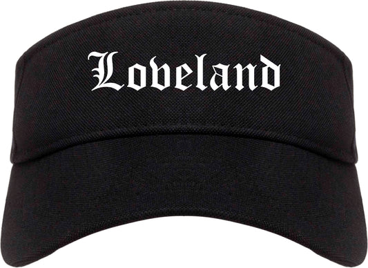 Loveland Colorado CO Old English Mens Visor Cap Hat Black