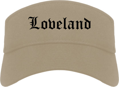 Loveland Colorado CO Old English Mens Visor Cap Hat Khaki
