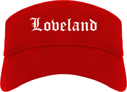 Loveland Colorado CO Old English Mens Visor Cap Hat Red