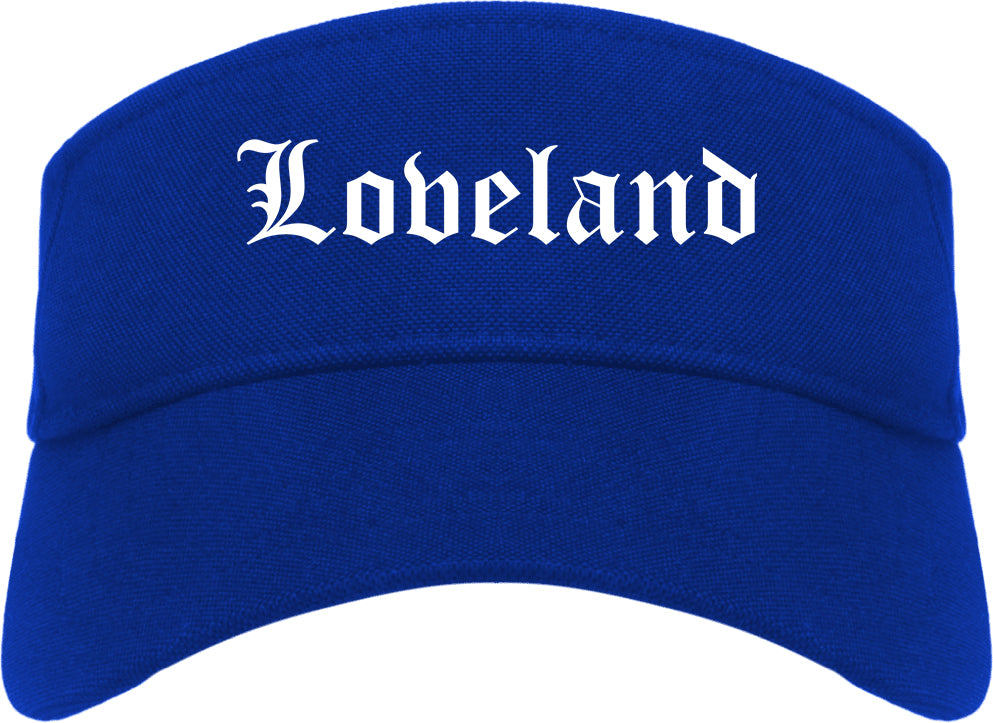 Loveland Colorado CO Old English Mens Visor Cap Hat Royal Blue