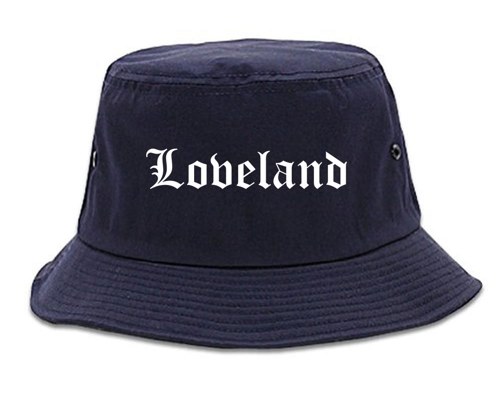 Loveland Ohio OH Old English Mens Bucket Hat Navy Blue