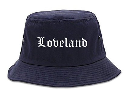 Loveland Ohio OH Old English Mens Bucket Hat Navy Blue