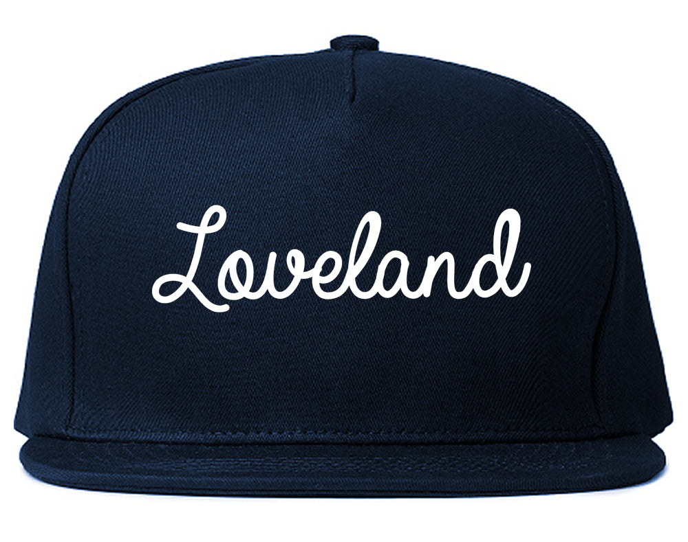 Loveland Ohio OH Script Mens Snapback Hat Navy Blue