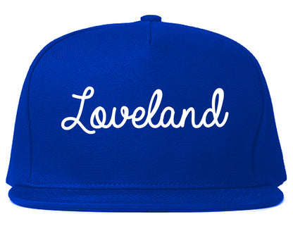 Loveland Ohio OH Script Mens Snapback Hat Royal Blue
