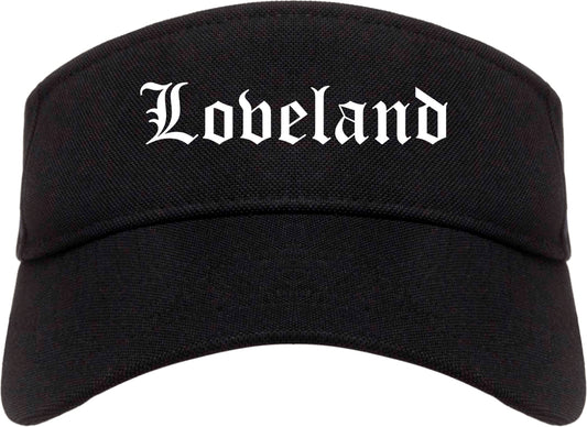 Loveland Ohio OH Old English Mens Visor Cap Hat Black