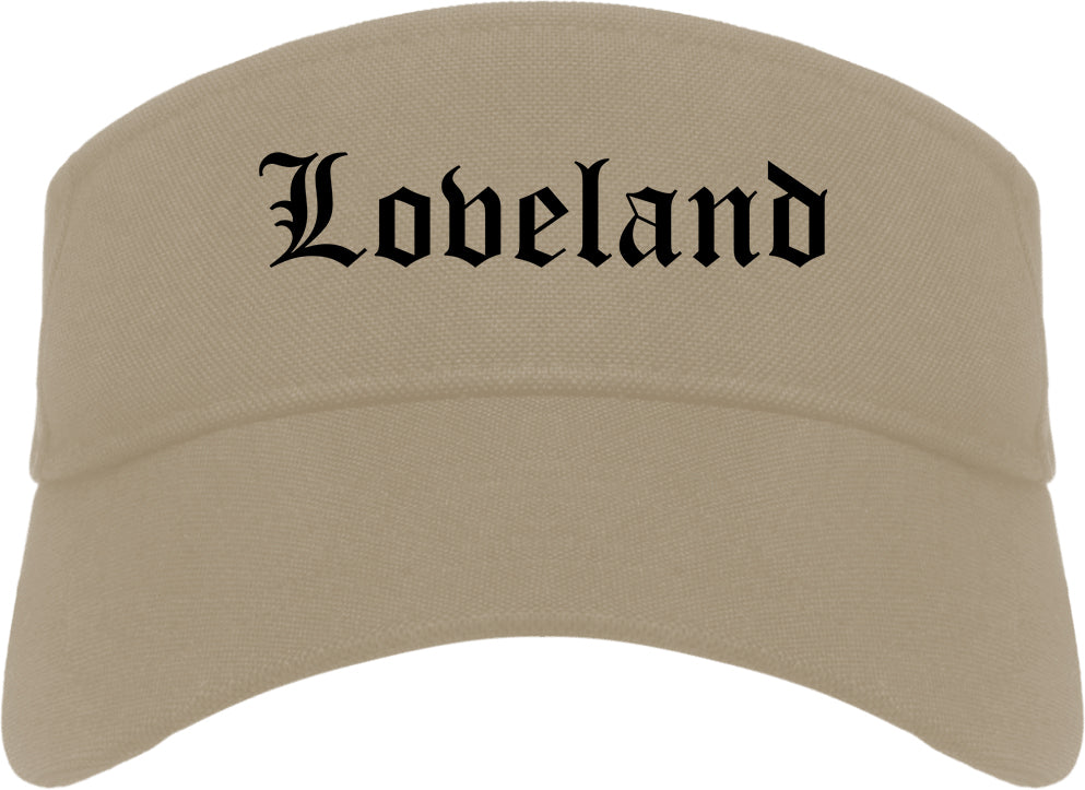 Loveland Ohio OH Old English Mens Visor Cap Hat Khaki