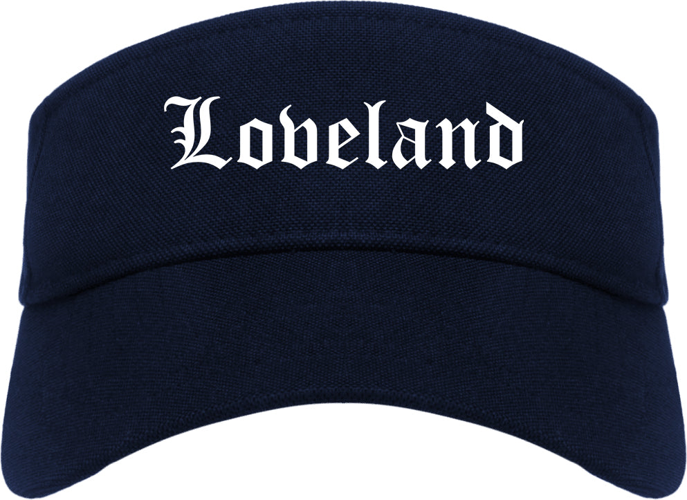 Loveland Ohio OH Old English Mens Visor Cap Hat Navy Blue